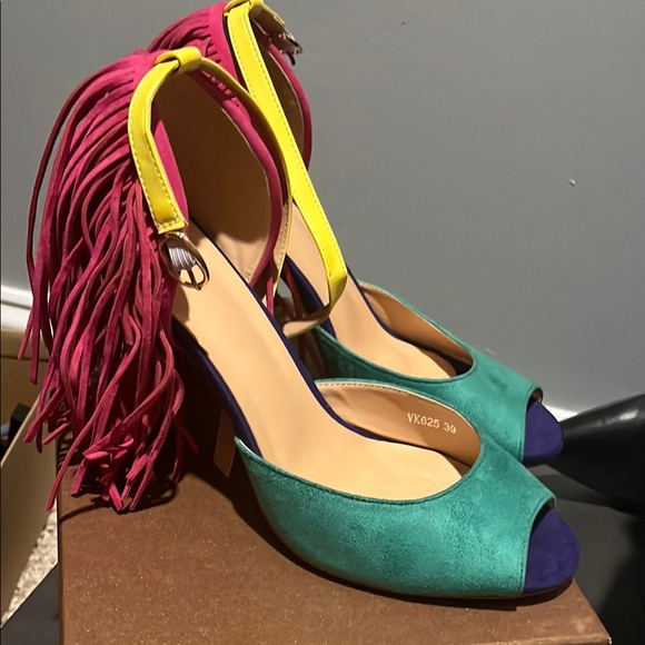 Colorful Ankle Strap Peep-Toe Heels - Picture 2 of 4